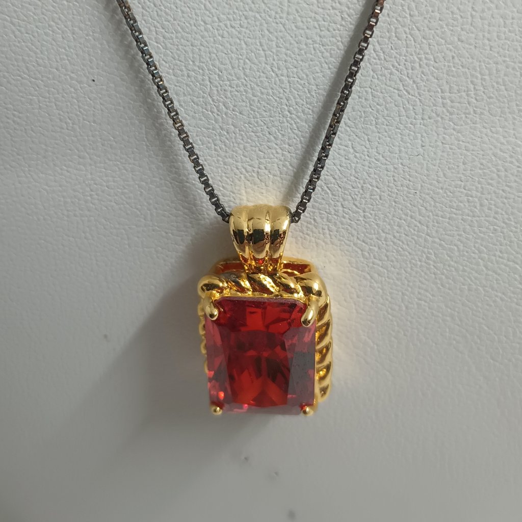 Emerald Cut Ruby Pendant And Chain 45$
